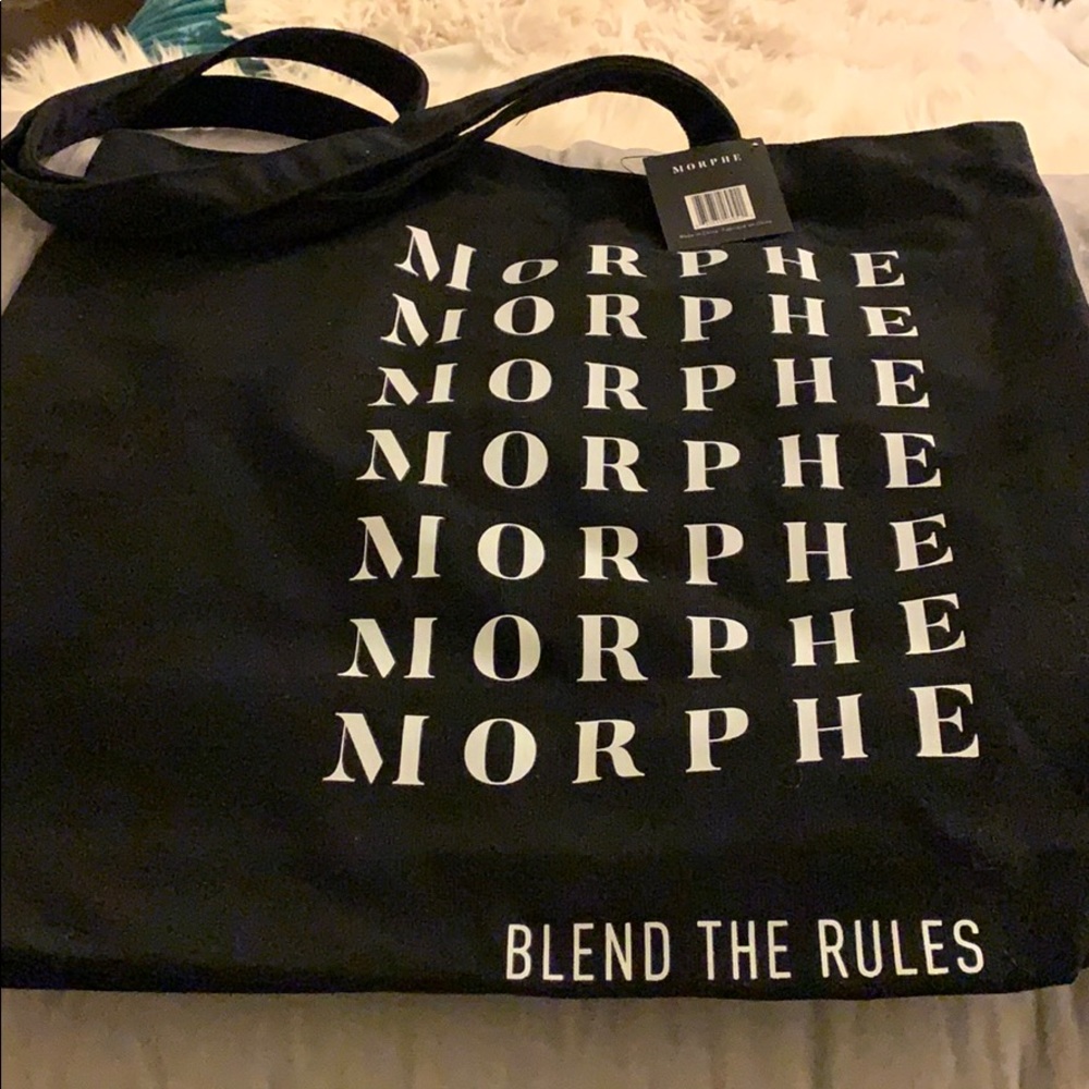 Black tote Bag Morphe brand with white lettering